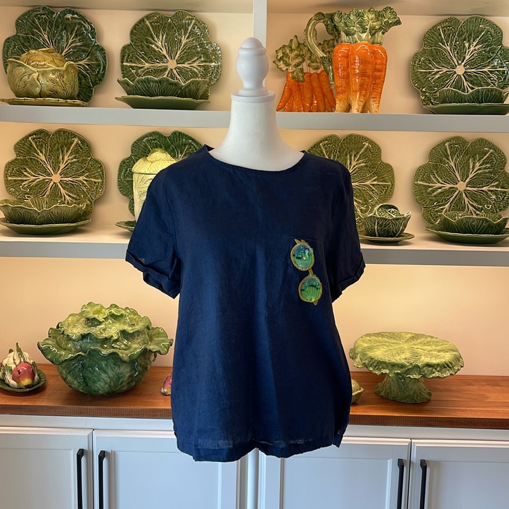 Linen Vilagallo Shirt with Sequin Sunglasses Detail Size 46